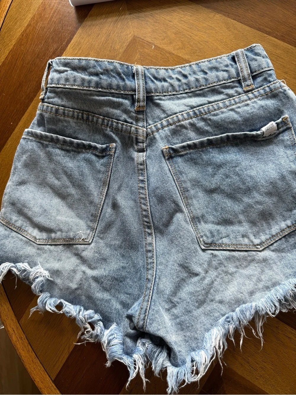 sisstrevolution Salt Lovin Distressed High-Rise Denim Shorts button fly